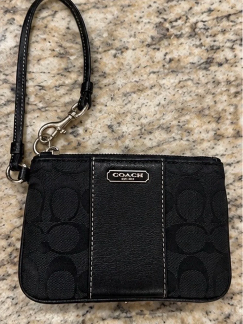 Coach Black Signature Canvas and Leather Wristlet